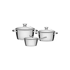 TRAMONTINA - Batería de cocina Allegra de acero inoxidable con fondo triple de 3 piezas