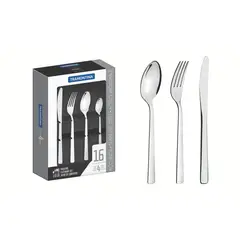 TRAMONTINA - Juego de cubiertos de 16 piezas Oslo de acero inoxidable con cuchillos de mesa y terminación en alto brillo