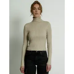 FRIOLENTA - Buzo Acanalado con Cuello Alto - beige