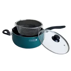 CASALLINI - Olla 24 Cm Verde Canasta Para Freír Tapa De Vidrio