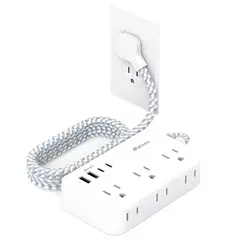 MIFANQI - Cable De Extension De Regleta De Alimentacion 6 Tomas De C Blanco