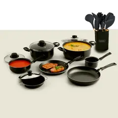 UNIVERSAL - Juego de Ollas 11 Piezas Antiadherente + Set de Utensilios
