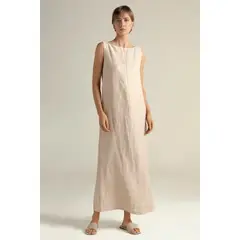 TOUCHE BALNEAIRE - Vestido largo en lino 100% con brillo dorado 0F15C61