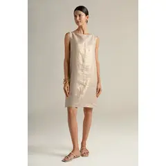 TOUCHE BALNEAIRE - Vestido corto en lino 100% con brillo dorado 0F16C61