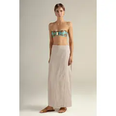 TOUCHE BALNEAIRE - Falda pareo larga en lino 100% color caqui 0F17C61