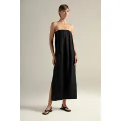 TOUCHE BALNEAIRE - Vestido largo bandeau en lino 100% color negro 0F19N61