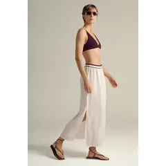 TOUCHE BALNEAIRE - Falda larga en lino 100% color blanco 0F20B61