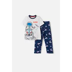NASA - Pijama de la con pantalón largo blanco y azul para niño 2T a 5T