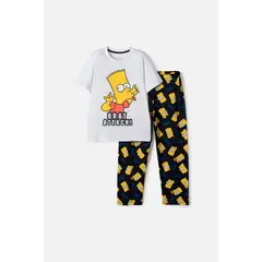 DISNEY - Pijama de los Simpson con pantalón largo blanco, azul y amarillo para niño