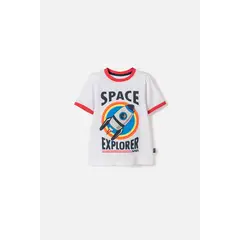 NASA - Camiseta de manga corta blanco y rojo para niño 2T a 5T