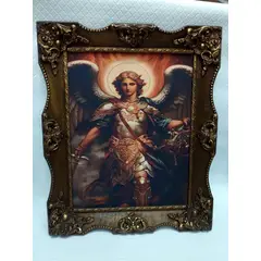 ITALIANA - Cuadro Arte Religioso Antiguo San Miguel Arcangel Lienzografia