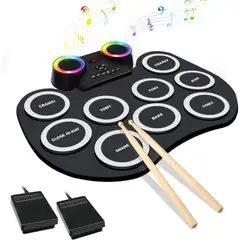 GENERICO - Batería Electrónica Portátil Tambores Bluetooth Luz Led 6009