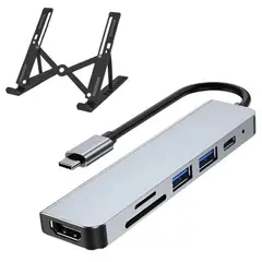 INNOVA - Soporte Portátil Laptop Para Pc Con Adaptador Usb C 6 En 1 Negro