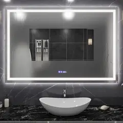 GENERICO - Espejo Antiempañante Trifida 80x120 Luz Led Reloj Digita y temperatura