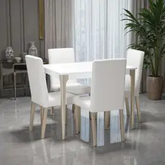 ELITE LIVING - COMEDOR DALY 4 PUESTOS BLANCO CHAMPAN MICROFIBRA CRUDO