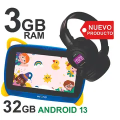 KRONO - Tablet Niños KIDS PLUS + Diadema Bluetooth Android 13 3GB RAM 32GB AZUL OSCURO