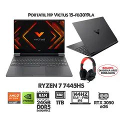 HP - PORTATIL VICTUS RYZEN 7- 15.6" FHD 144HZ- RTX 3050 6GB- RAM 24GB DDR5 SSD 1TB + DIADEMAS REDRAGON