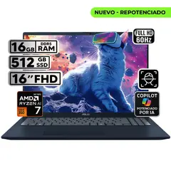 ASUS - PORTÁTIL VIVOBOOK 16 RYZEN AI 7 16GB 512GB SSD PANTALLA 16″ WUXGA