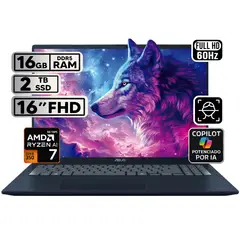 ASUS - PORTÁTIL VIVOBOOK 16 RYZEN AI 7 16GB 2TB SSD PANTALLA 16″ WUXGA