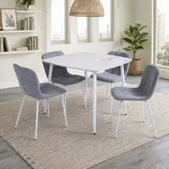 MUEBLES FIOTTI - Juego de comedor 4 puestos blanco piedra sinterizada Lemoel