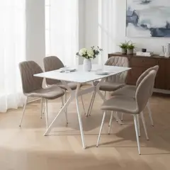MUEBLES FIOTTI - Juego de comedor 4 puestos Beige piedra sinterizada Lenno