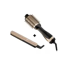 GENERICO - Combo 2 en 1 Plancha + Cepillo Secador Cabello Keratina 2000w
