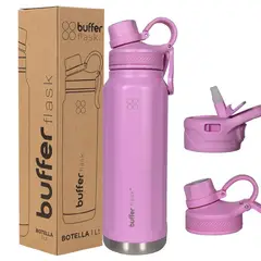 BUFFER FLASK - Termo Botella Termica Agua Acero Inox Buffer 1L + tapas - Rosa