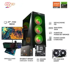 AMD - COMPUTADOR GAMER RYZEN 7 8700F / RTX 5060 8GB / 32GB / 1TB / 27”180Hz + COMBO 4 EN 1 + WIFI