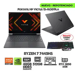 HP - PORTATIL GAMER VICTUS RYZEN 7 7445HS- 15.6" 144HZ- RTX 3050 - RAM 40GB DDR5 SSD 512GB + COMBO GAMER
