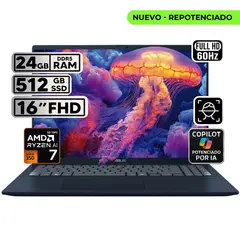 ASUS - PORTÁTIL VIVOBOOK 16 RYZEN AI 7 24GB 512GB SSD PANTALLA 16″ WUXGA