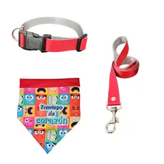 GENERICO - Collar para Perro con Correa y Pañoleta Gris Rojo Talla S