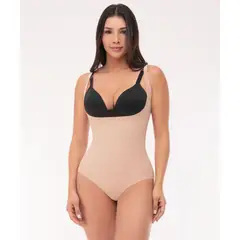 FAJATE - Body invisible sin costuras de busto libre con compresión uniforme en abdomen y cintura color beige