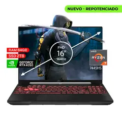 ASUS - Portátil Gamer Tuf RYZEN 7 7445hs Ram 64gb 2Tb Rtx4050 16 FHD - Negro