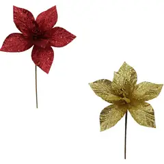 GENERICO - Paquete Flor Navidad Escarchada 25cms. X 6 Unidades