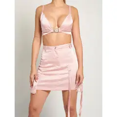 VIA7 - Conjunto o set americano de top y falda cargo de satin