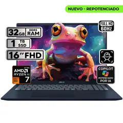 ASUS - PORTÁTIL VIVOBOOK 16 RYZEN AI 7 32GB 1TB SSD PANTALLA 16″ WUXGA
