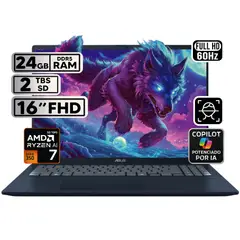 ASUS - PORTÁTIL VIVOBOOK 16 RYZEN AI 7 24GB 2TB SSD PANTALLA 16″ WUXGA