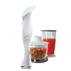 OSTER - Batidora de Inmersión con Picatodo Incluye un Vaso y Tapa con Doble Función Blanca
