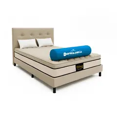 DORMILANDIA - Mega Combo Colchón Dublín Doble Arena Resortado Enrollado Más Base Cama, Cabecero y 2 Almohadas
