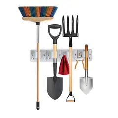 ENERGY PLUS - Porta Escobas y Traperos a Presión - 4 Sujetadores 8 Ganchos