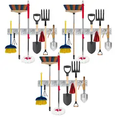 ENERGY PLUS - Set x3 PortaEscobas y Traperos -6 Sujetadores 12 Ganchos CU