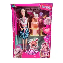 GENERICO - Muñeca Con Vestido + Casa De Mascotas Y Mascotas Accesorios