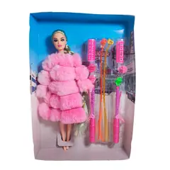 GENERICO - Muñeca Con Abrigo Peludo + Accesorios De Cabello Juguete