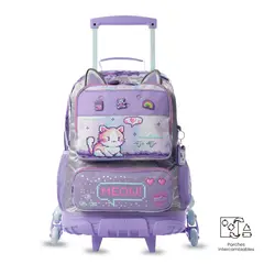TOTTO - Morral Mochila Escolar 3 Ruedas Andy Cat L Niña Morado