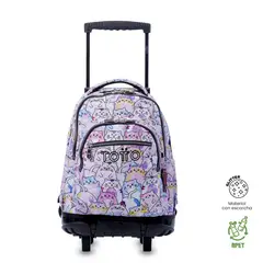 TOTTO - Morral Mochila Escolar Ruedas Renglon Glitter Niña Rosad