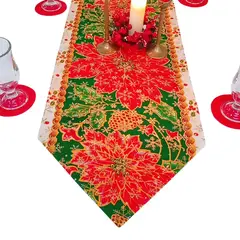 GENERICO - Camino de Mesa Navideño Artesanal en Tono rojo y verde con flor de pascua