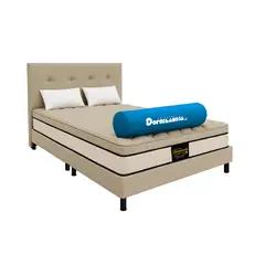 DORMILANDIA - Mega Combo Colchón Dublín Queen Arena Resortado Enrollado Más Base Cama, Cabecero y 2 Almohadas