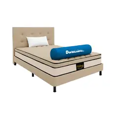 DORMILANDIA - Mega Combo Colchón Dublín Sencillo Arena Resortado Enrollado Más Base Cama, Cabecero y 1 Almohada