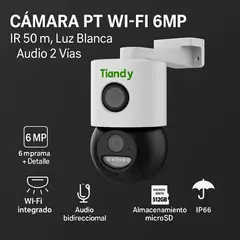 GENERICO - Cámara PT Wi-Fi Tiandy 6MP IR 50m Audio 2 Vías IP66