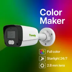 GENERICO - Cámara Bala Tiandy AK 2MP Color Maker IR 30m Luz Blanca H265 PoE IP67